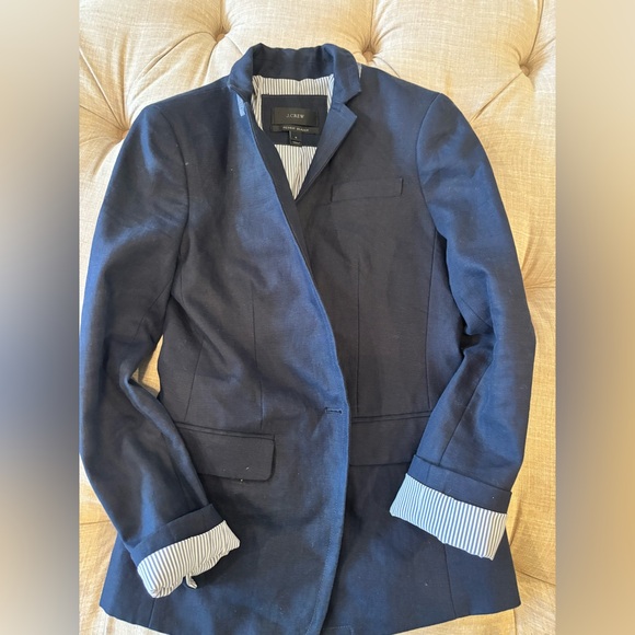 J crew linen blazer navy pinstripe lining regent blazer size 0 - Picture 1 of 1
